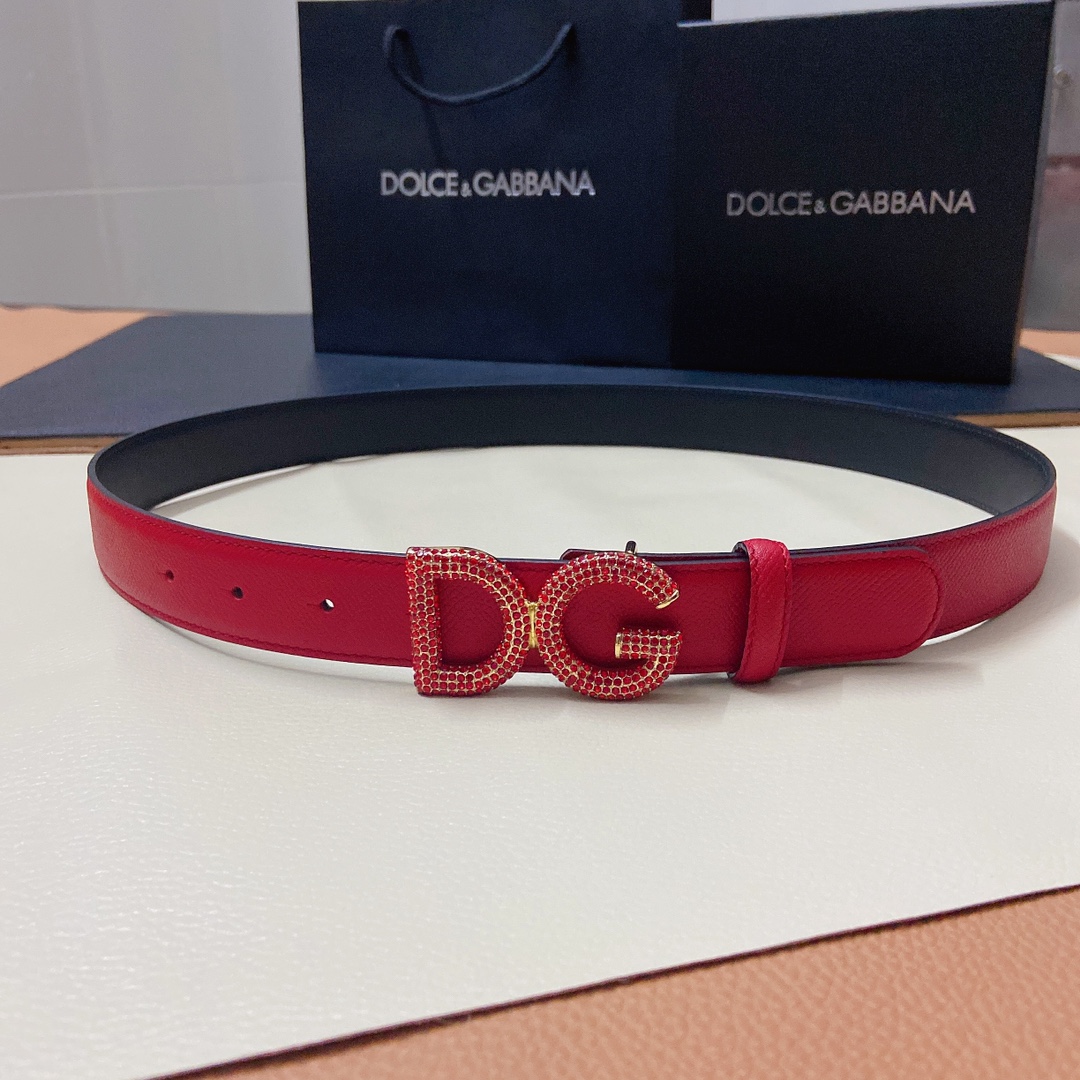 D&G杜嘉班纳双面小牛皮腰带点缀DG