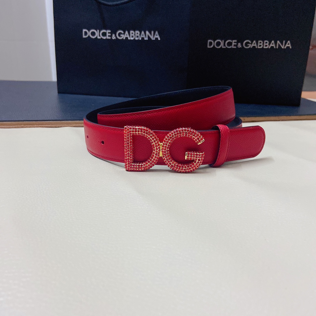 D&G杜嘉班纳双面小牛皮腰带点缀DG