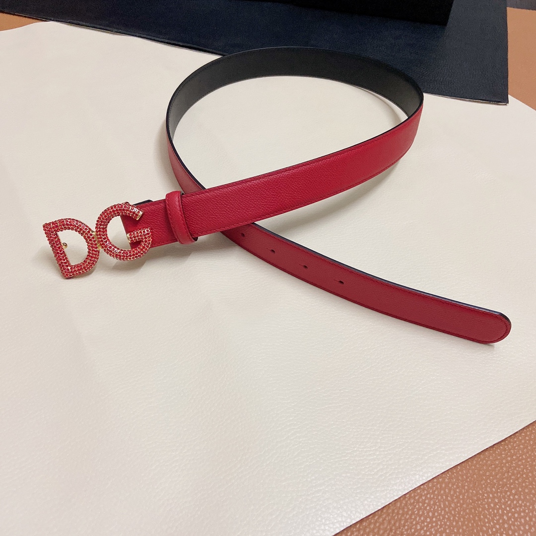 D&G杜嘉班纳双面小牛皮腰带点缀DG