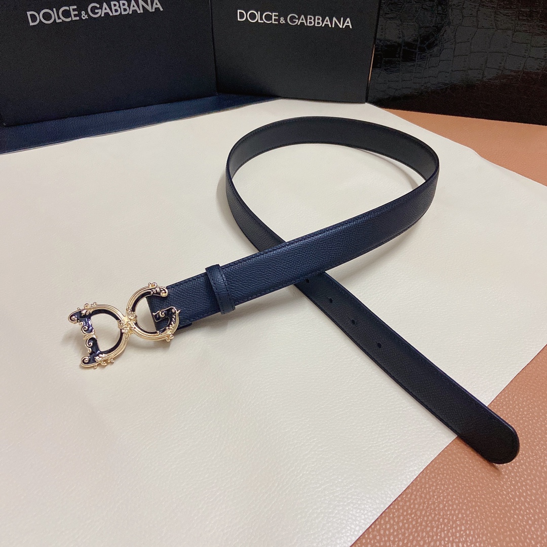 D&G杜嘉班纳双面小牛皮腰带点缀DG