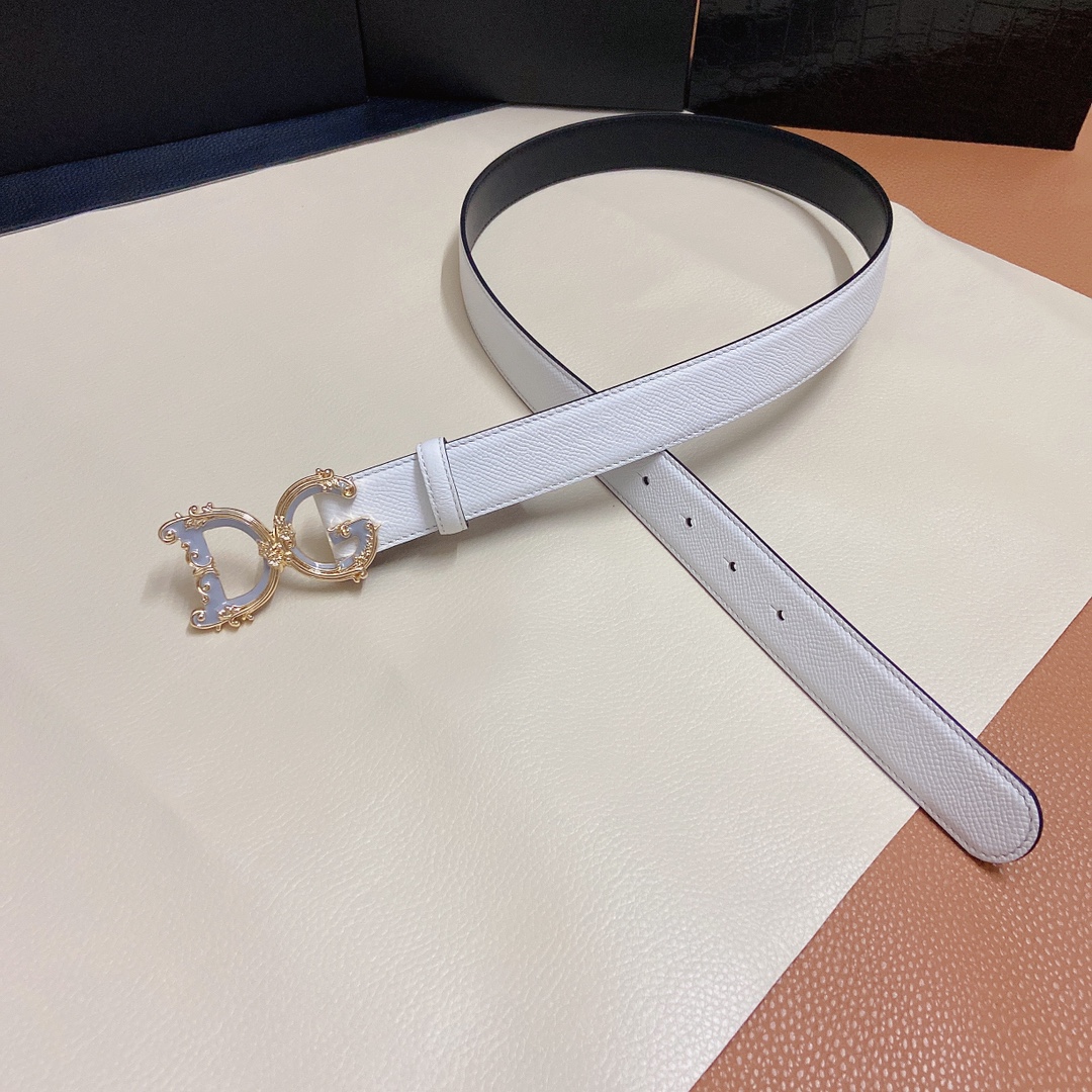 D&G杜嘉班纳双面小牛皮腰带点缀DG