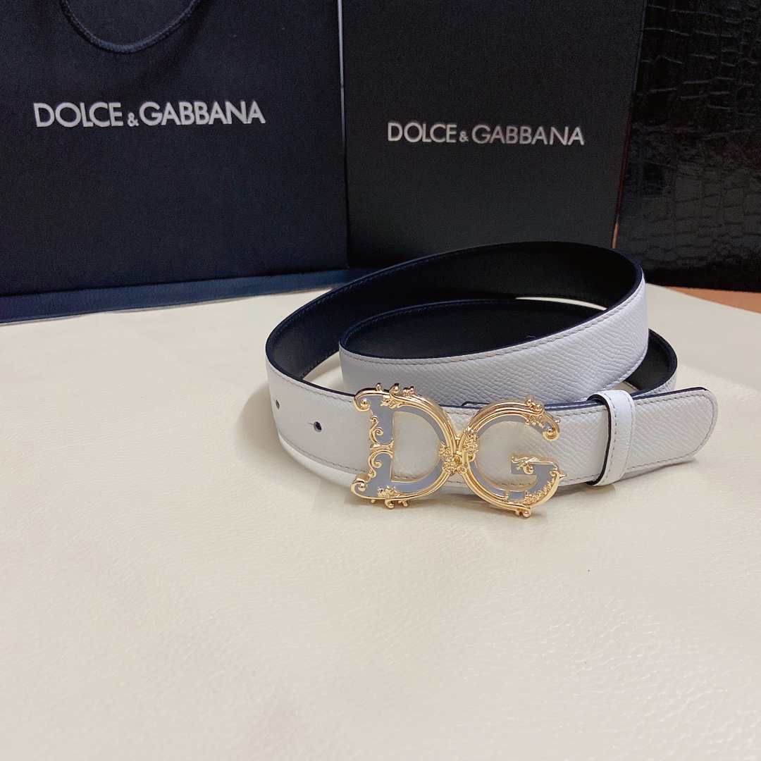 D&G杜嘉班纳双面小牛皮腰带点缀DG