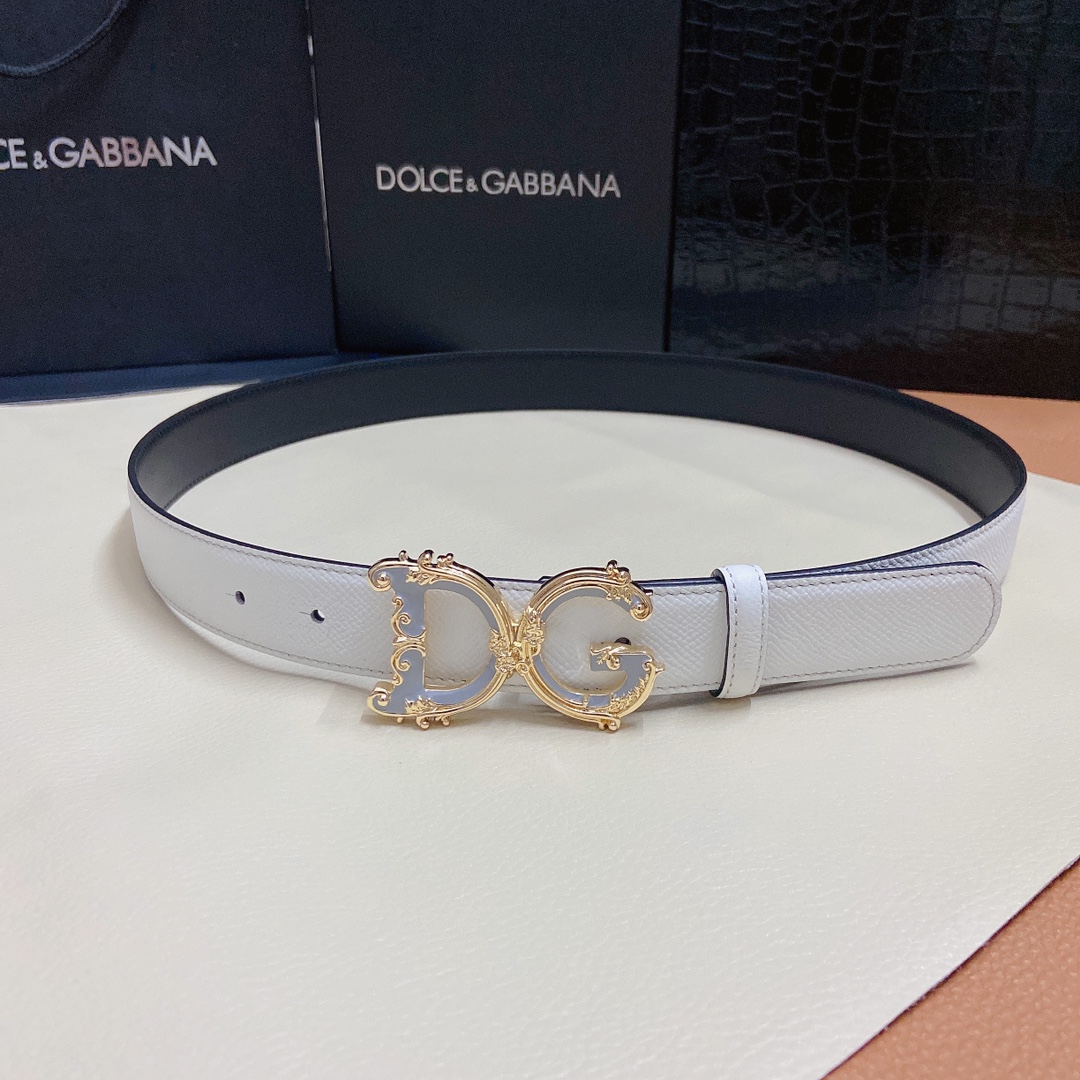 D&G杜嘉班纳双面小牛皮腰带点缀DG
