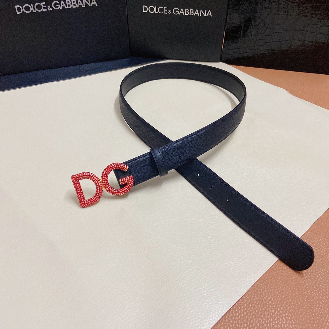 D&G杜嘉班纳双面小牛皮腰带点缀DG