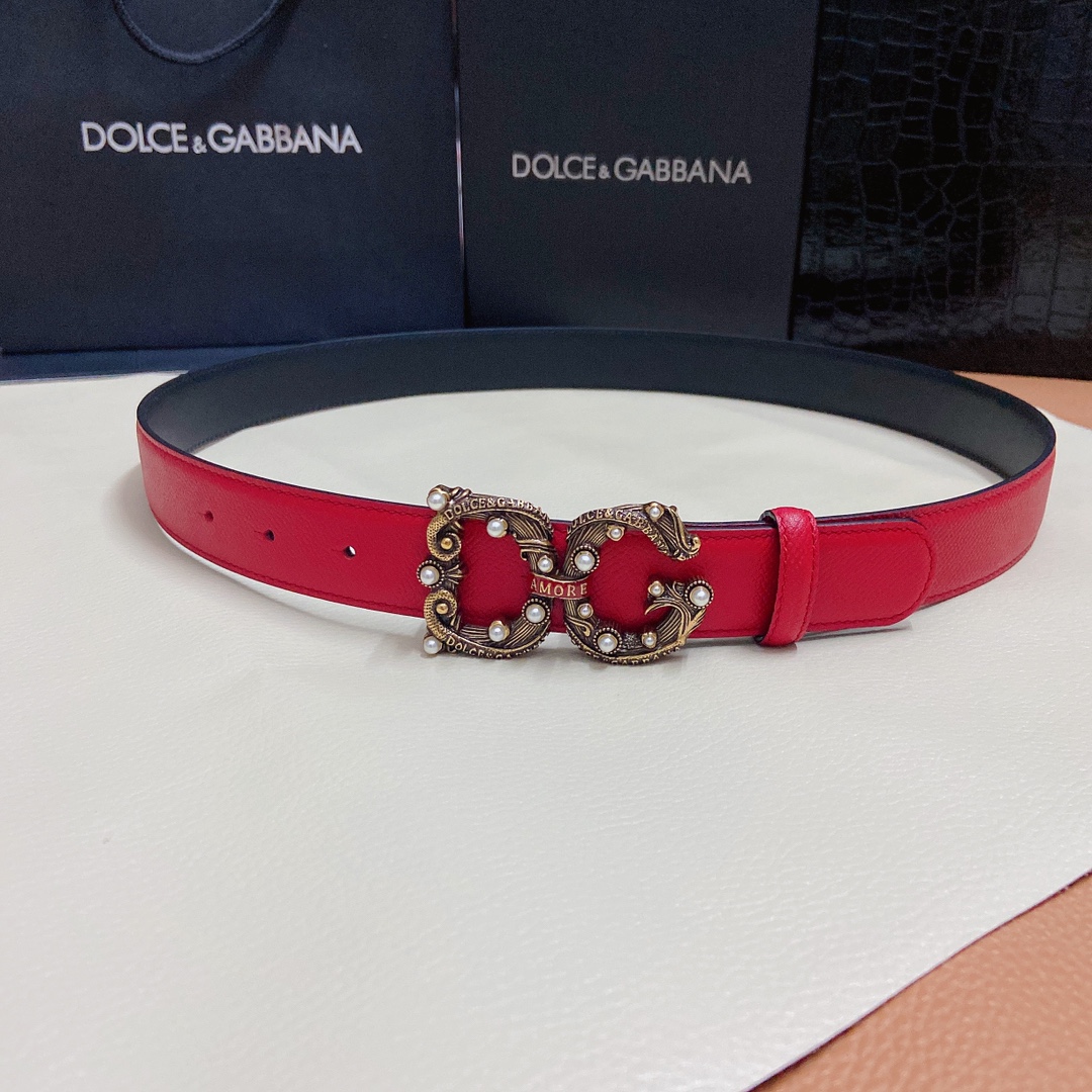 D&G杜嘉班纳双面小牛皮腰带点缀DG
