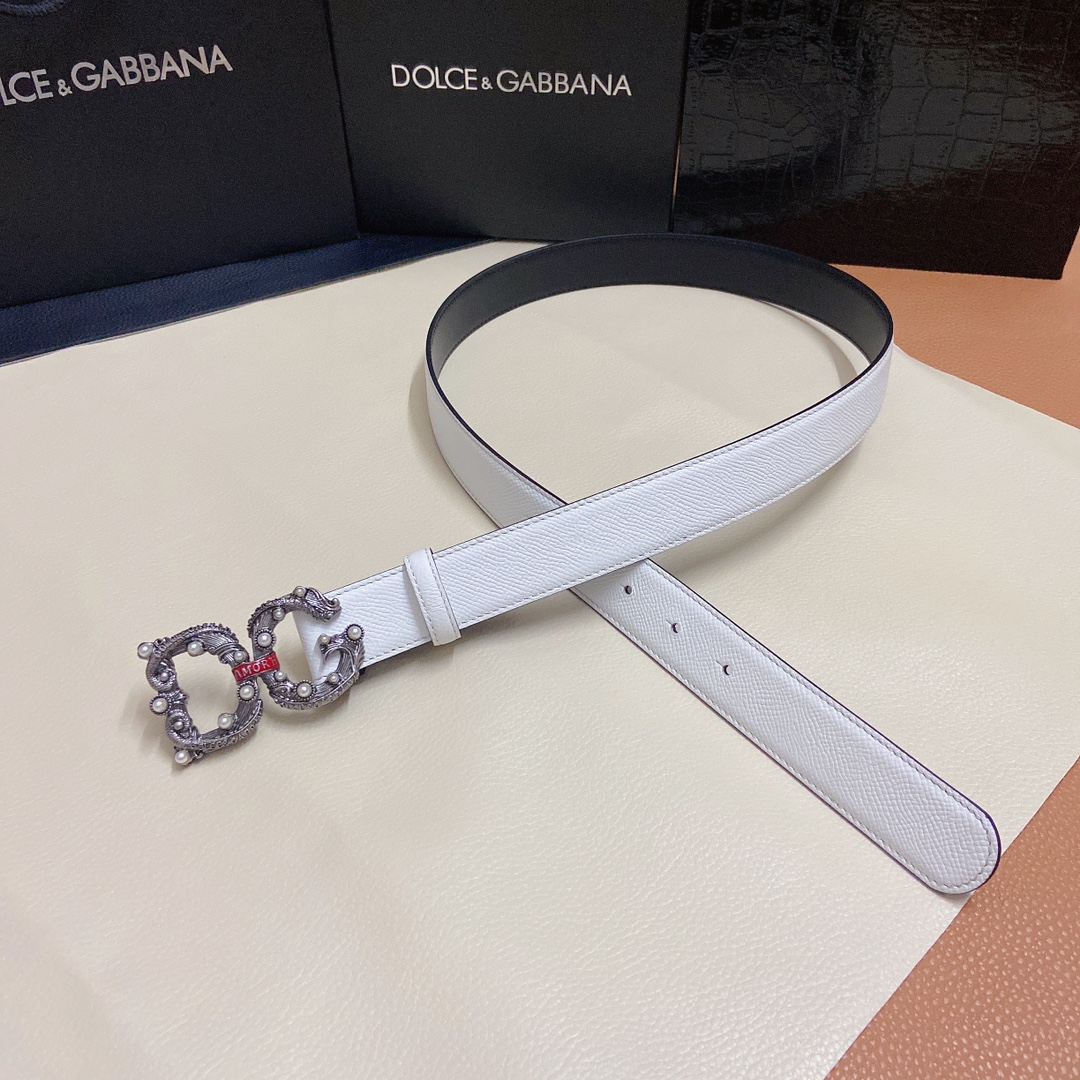 D&G杜嘉班纳双面小牛皮腰带点缀DG
