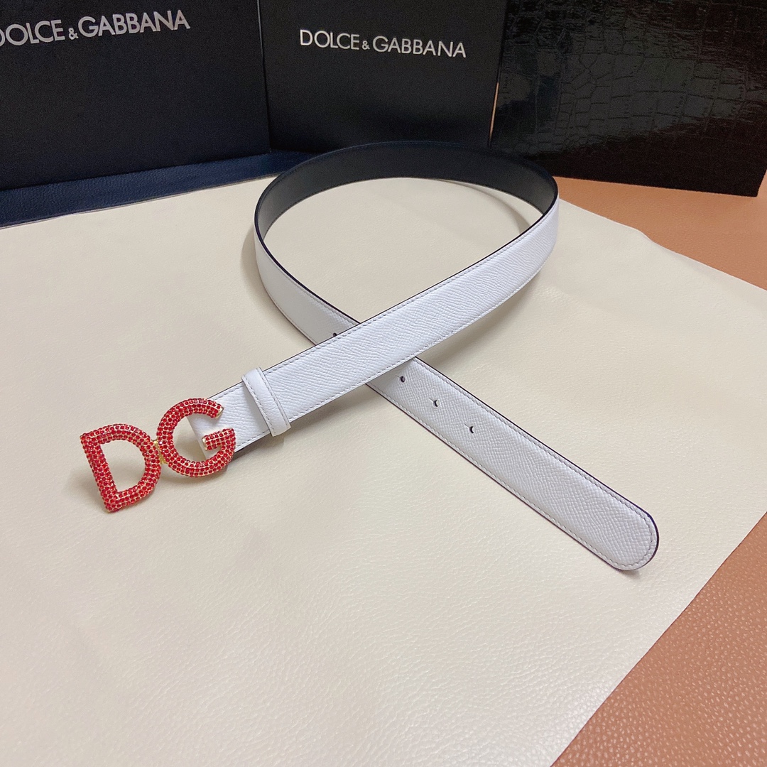 D&G杜嘉班纳双面小牛皮腰带点缀DG