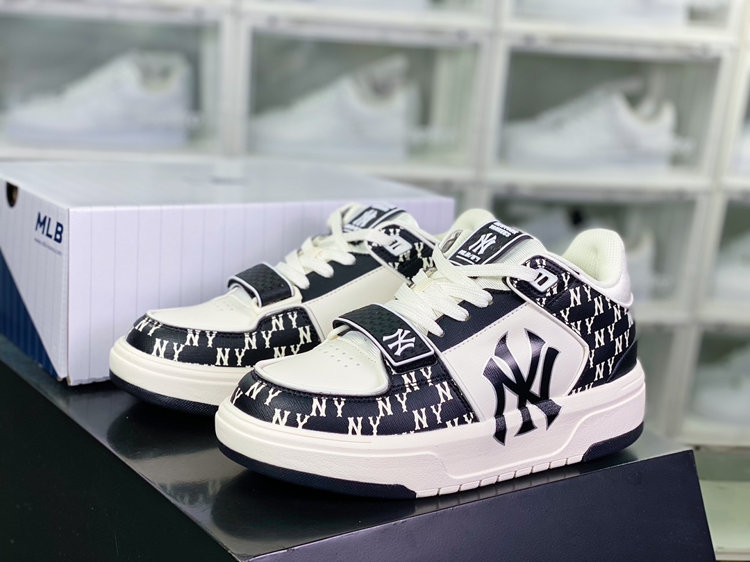 New York Yankees x [MLB] Chunky Liner Basic Mid Senior Shoes ”Velcro Black and White NY Print” 3ASXLM13N-GP002C