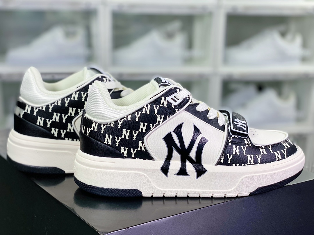 New York Yankees x [MLB] Chunky Liner Basic Mid Senior Shoes ”Velcro Black and White NY Print” 3ASXLM13N-GP002C