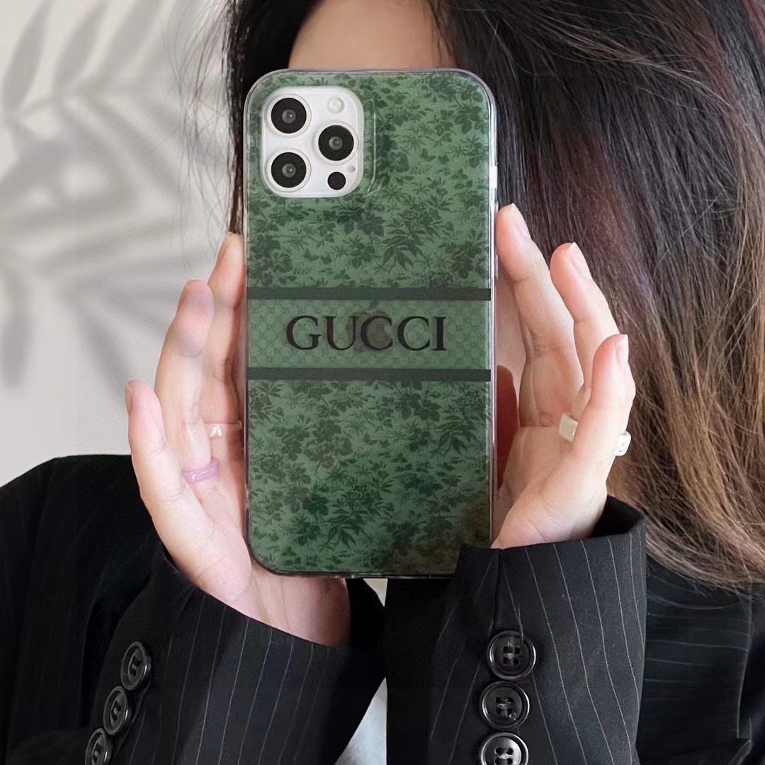 新品gucci古驰碎花手机壳高透双面