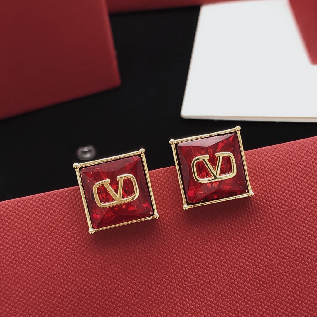 N.º VED0063 azul marino N.º VED0062 rojo Pendientes Valentino de cubo de cristal