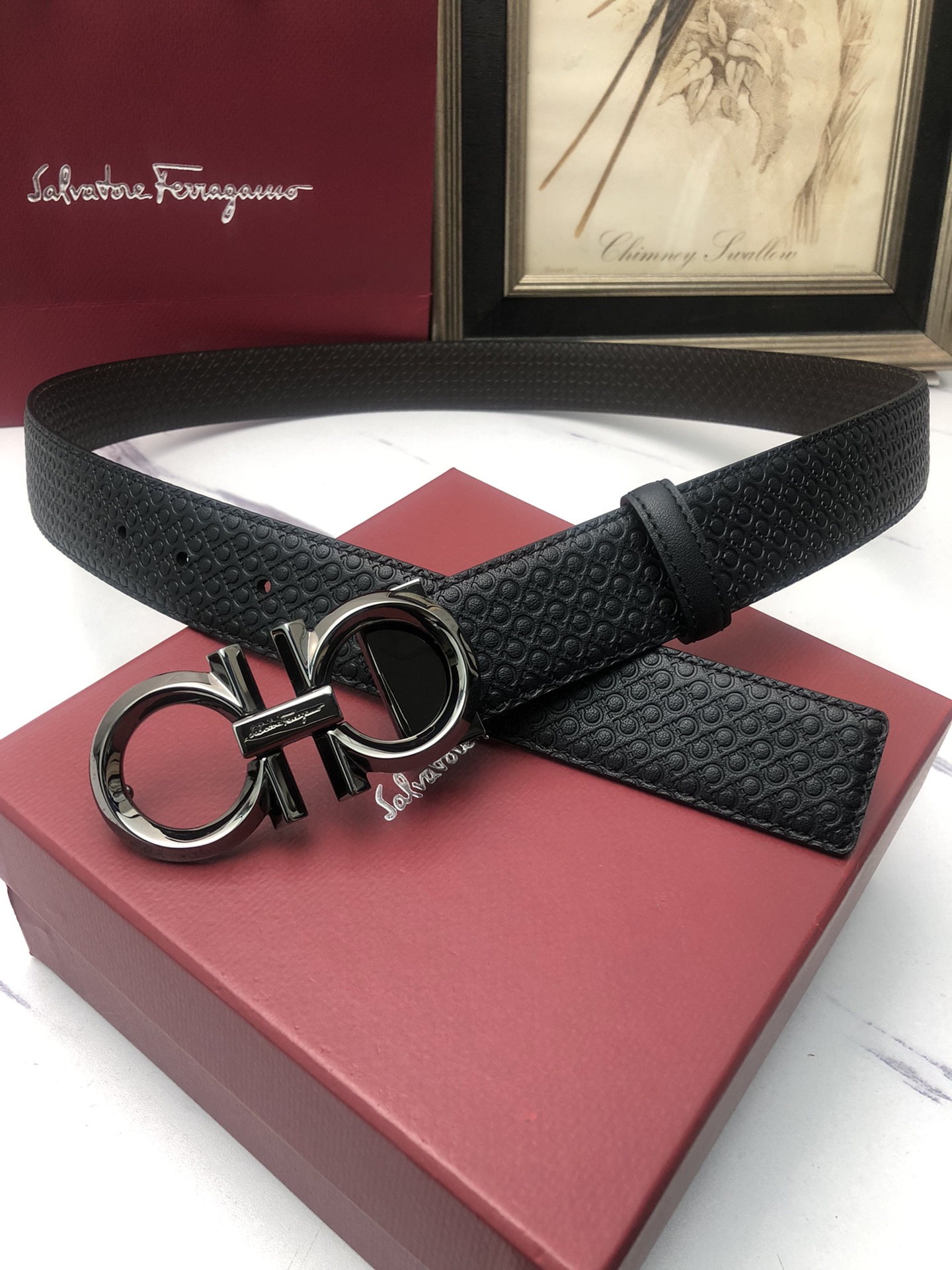 [Ferragamo Belts] Ferragamo: original single layer cowhide embossed belt body.