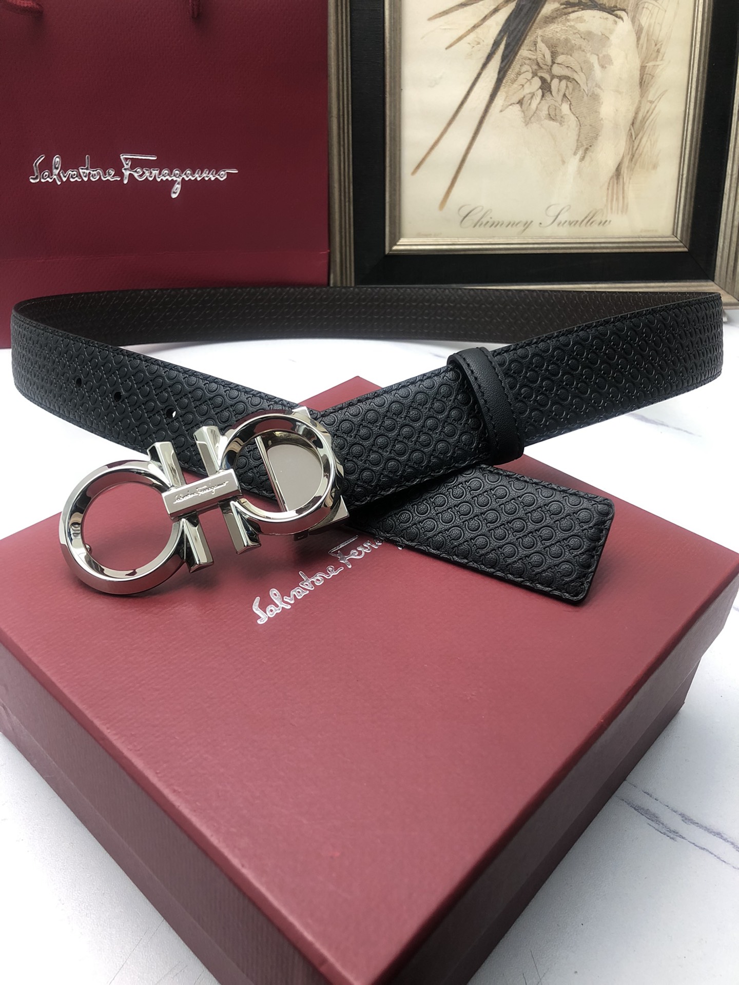 [Ferragamo Belts] Ferragamo: original single layer cowhide embossed belt body.