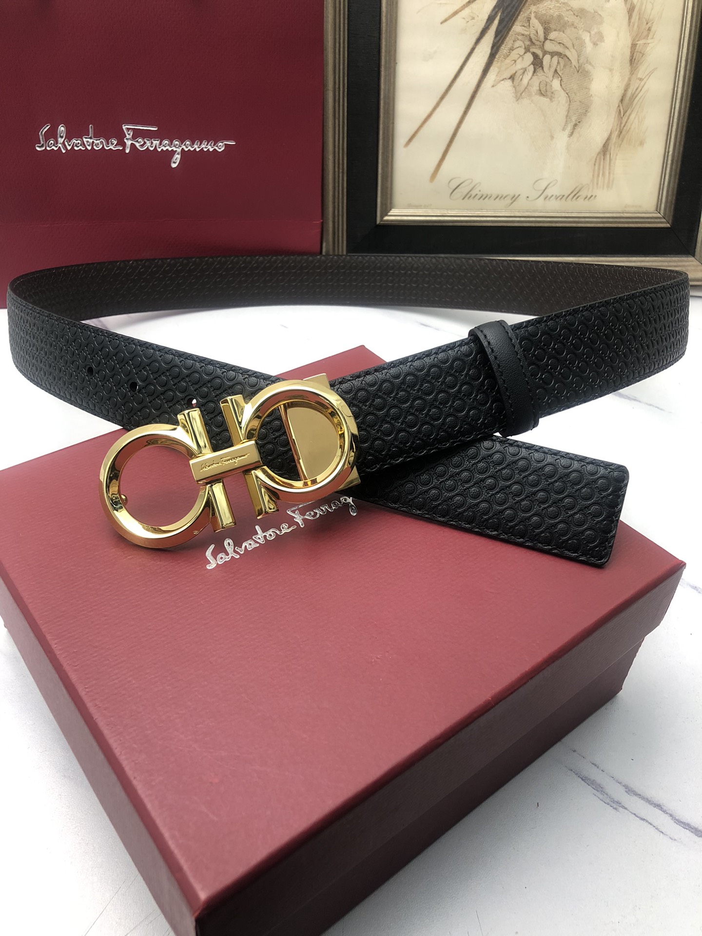 [Ferragamo Belts] Ferragamo: original single layer cowhide embossed belt body.