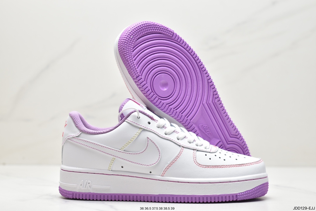 120 耐克NK Air Force 1 空军一号低帮休闲运动板鞋 白浅紫缝线 CW1575-110