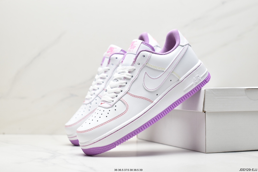 120 耐克NK Air Force 1 空军一号低帮休闲运动板鞋 白浅紫缝线 CW1575-110