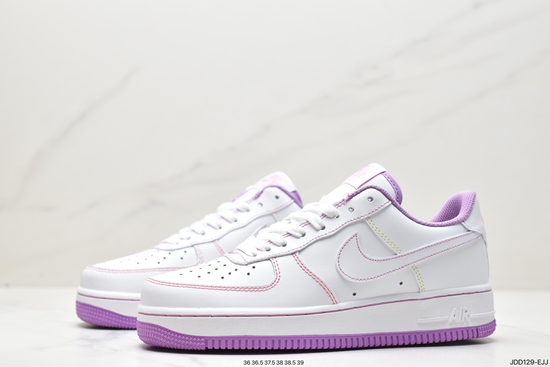 120 耐克NK Air Force 1 空军一号低帮休闲运动板鞋 白浅紫缝线 CW1575-110