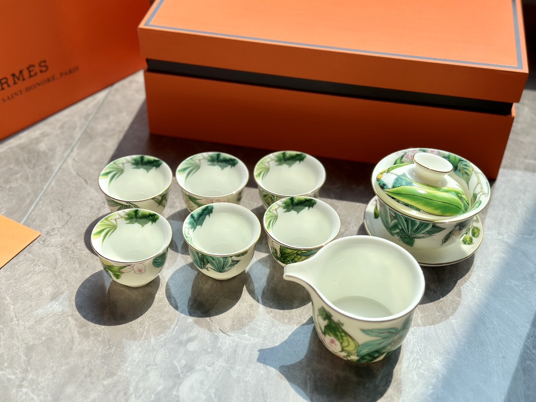 Hermès VIP Exclusive Mutton Fat Jade Porcelain Tea Set - Comprehensive 7