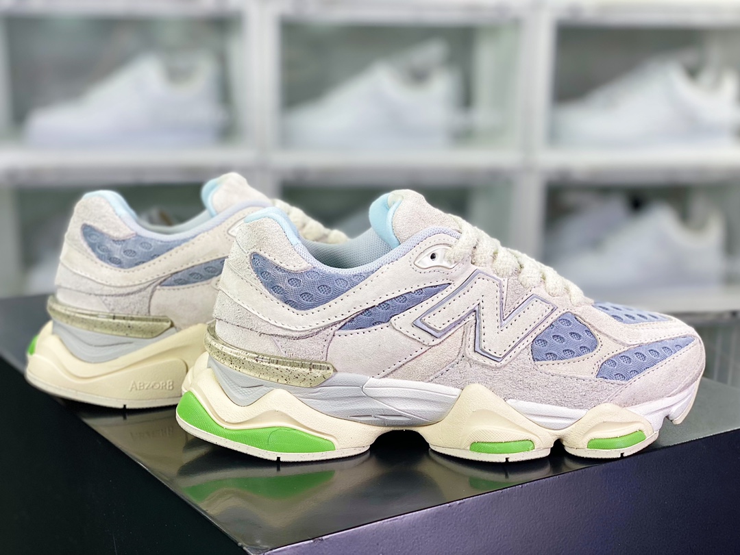 New Balance 9060 ”Bricks/Wood” series retro versatile dad style running shoes ”off-white and gray fruit green” U9060BW1