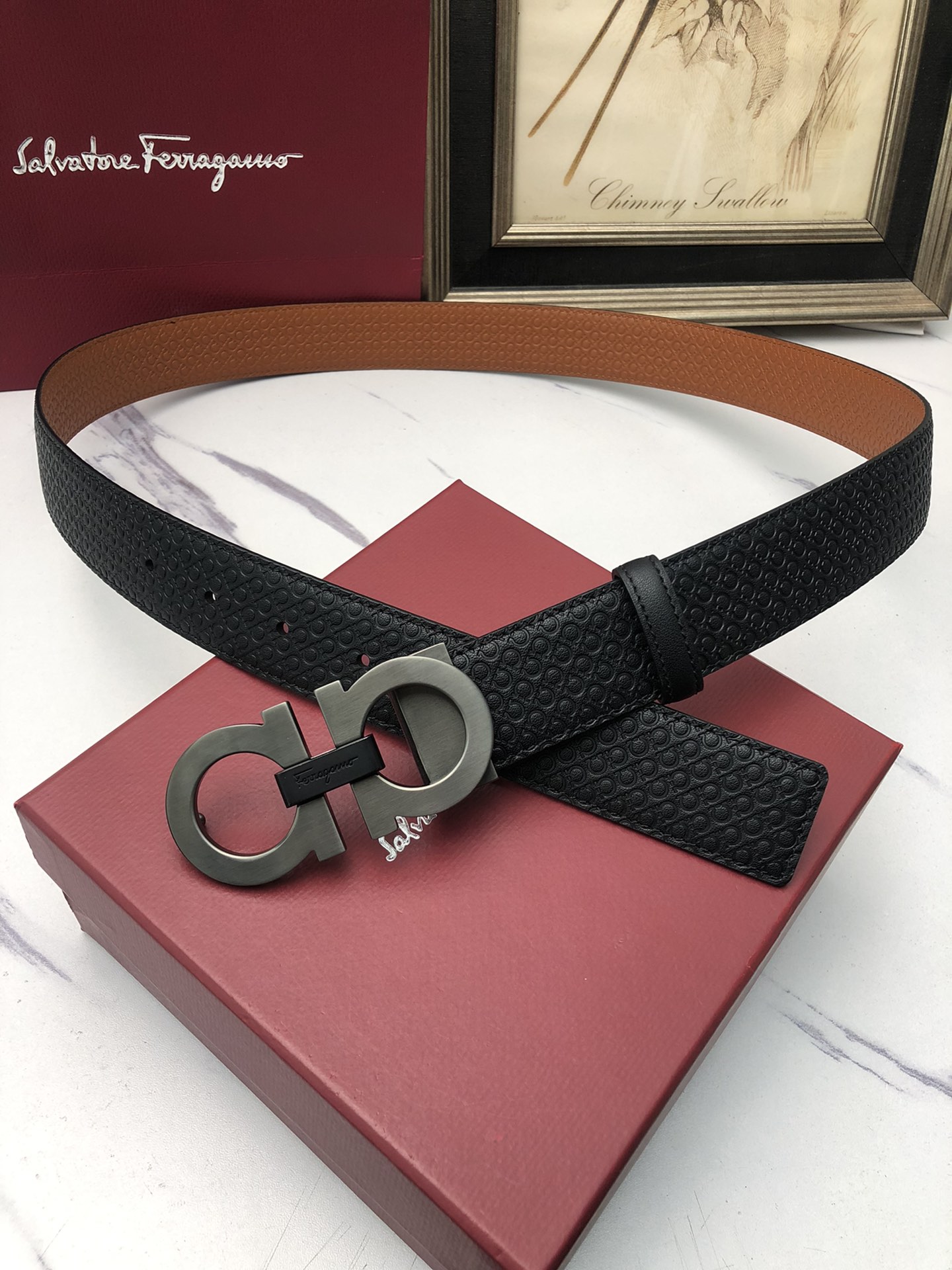 [Ferragamo Belts] Ferragamo: original single layer cowhide embossed belt body.