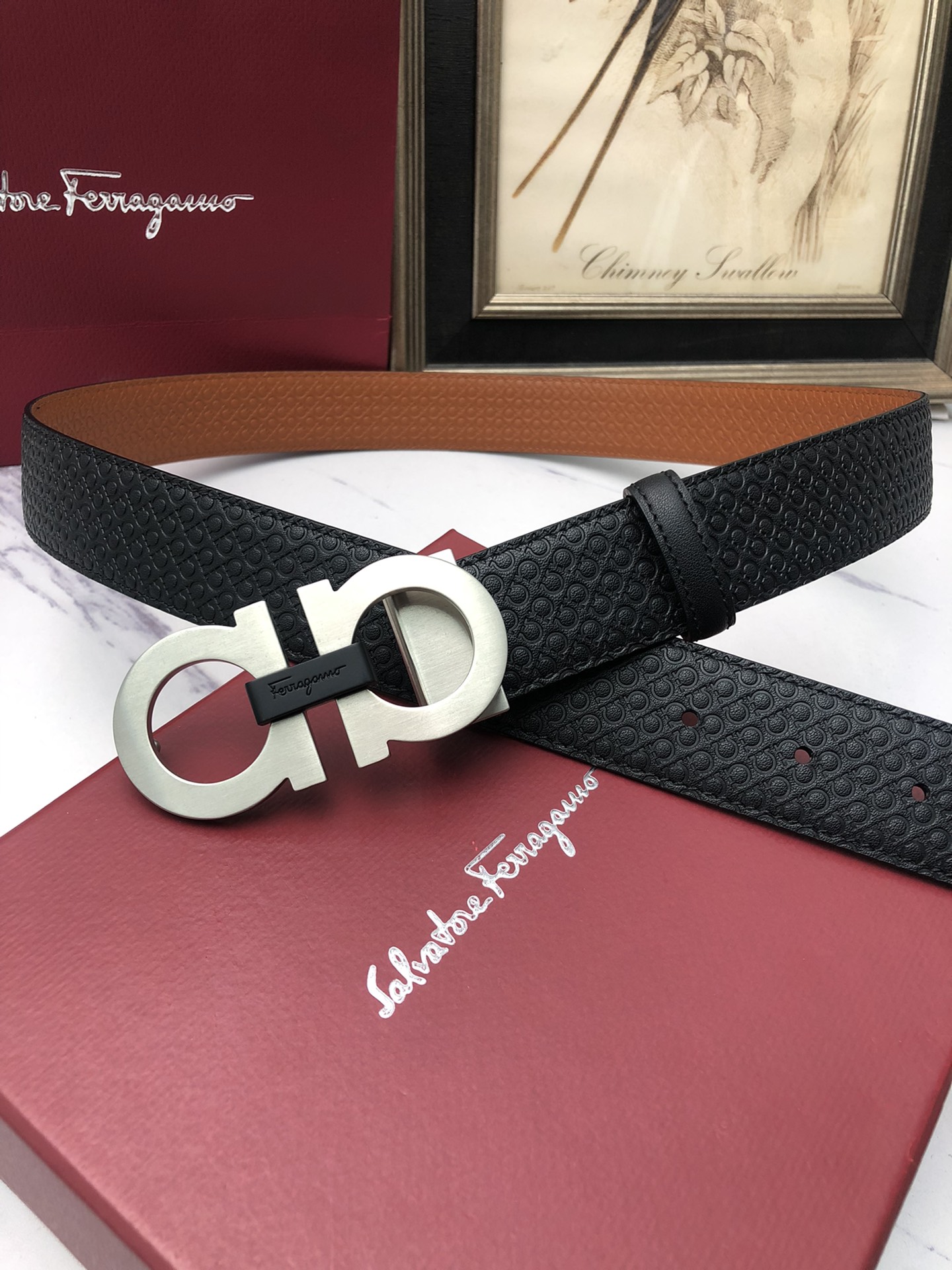 [Ferragamo Belts] Ferragamo: original single layer cowhide embossed belt body.