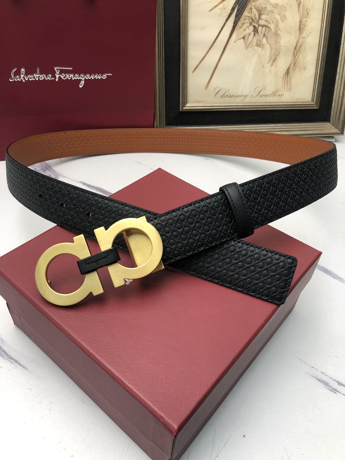 [Ferragamo Belts] Ferragamo: original single layer cowhide embossed belt body.