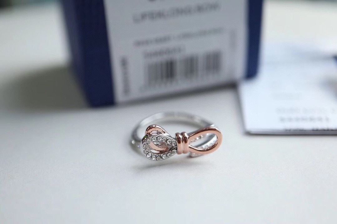 “Romantic Swarovski Bow Open Ring in Rose Gold and Platinum” - 图片 3