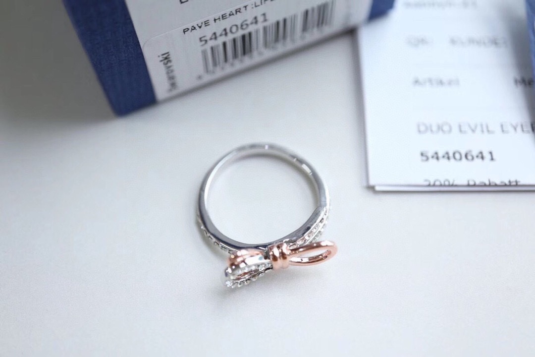 “Romantic Swarovski Bow Open Ring in Rose Gold and Platinum” - 图片 5
