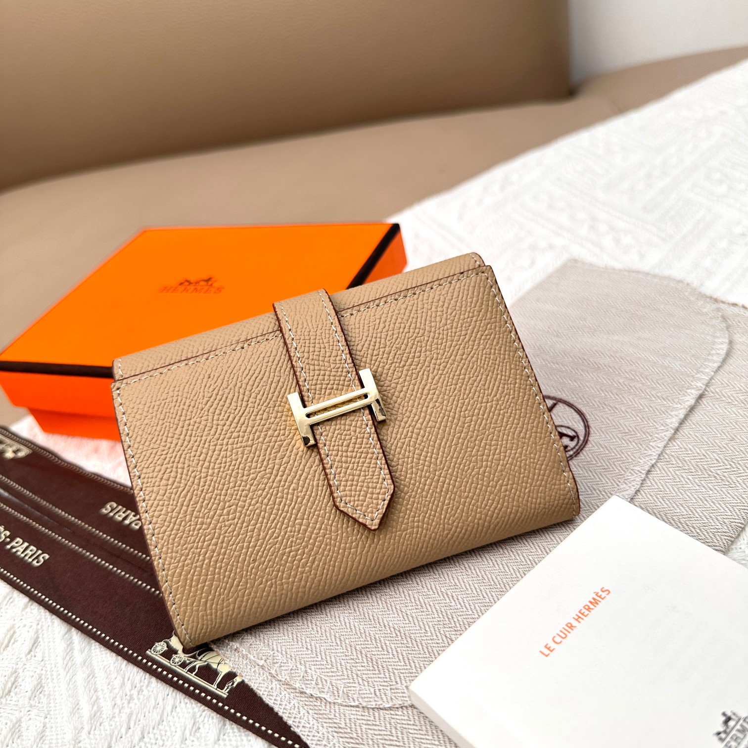Hermes Togo 皮 三折財布 手掌纹金扣