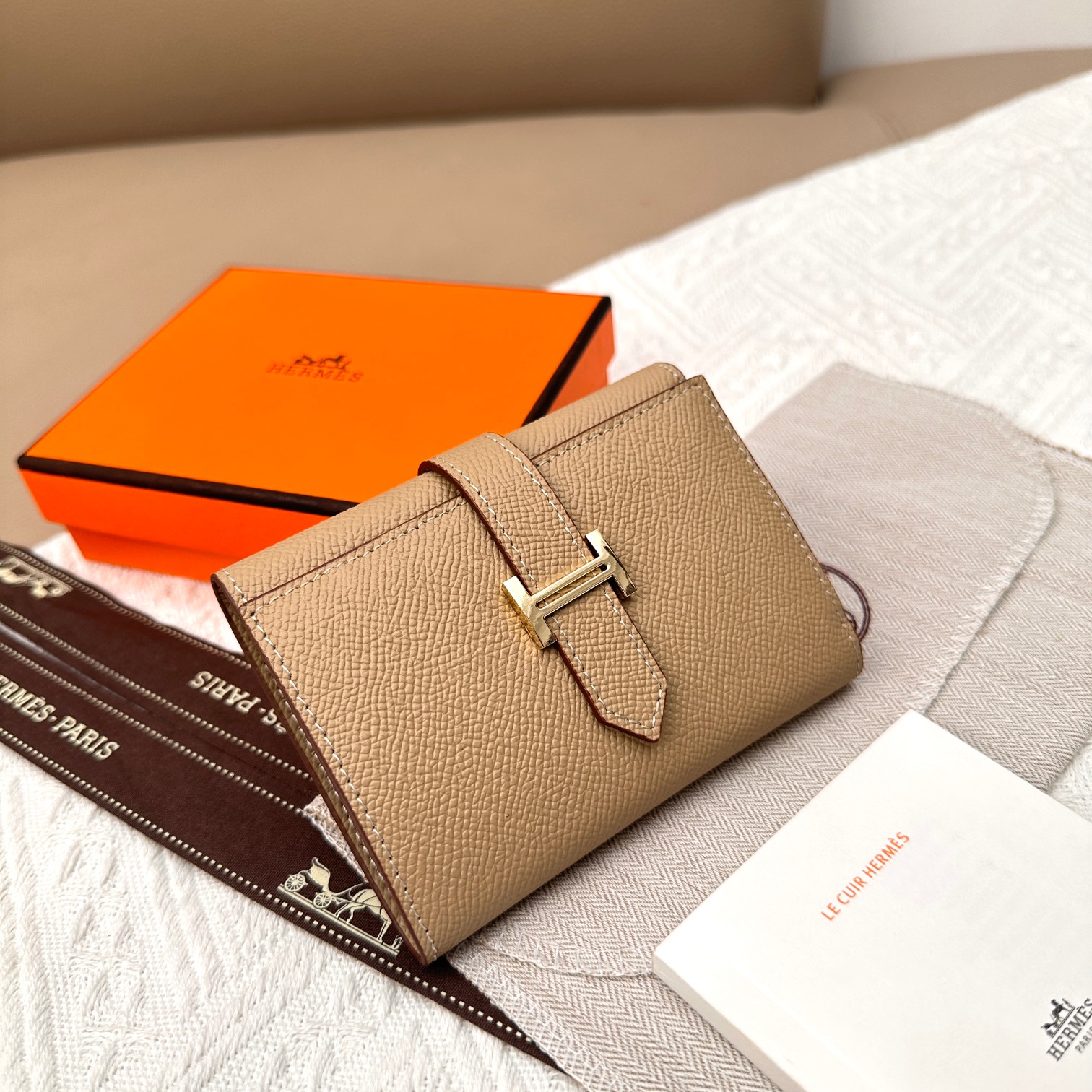 Hermes Togo 皮 三折財布 手掌纹金扣