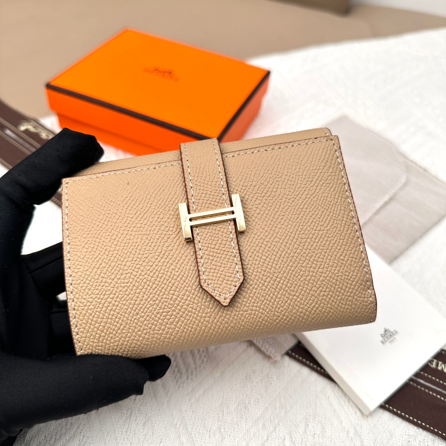 Hermes Togo 皮 三折財布 手掌纹金扣