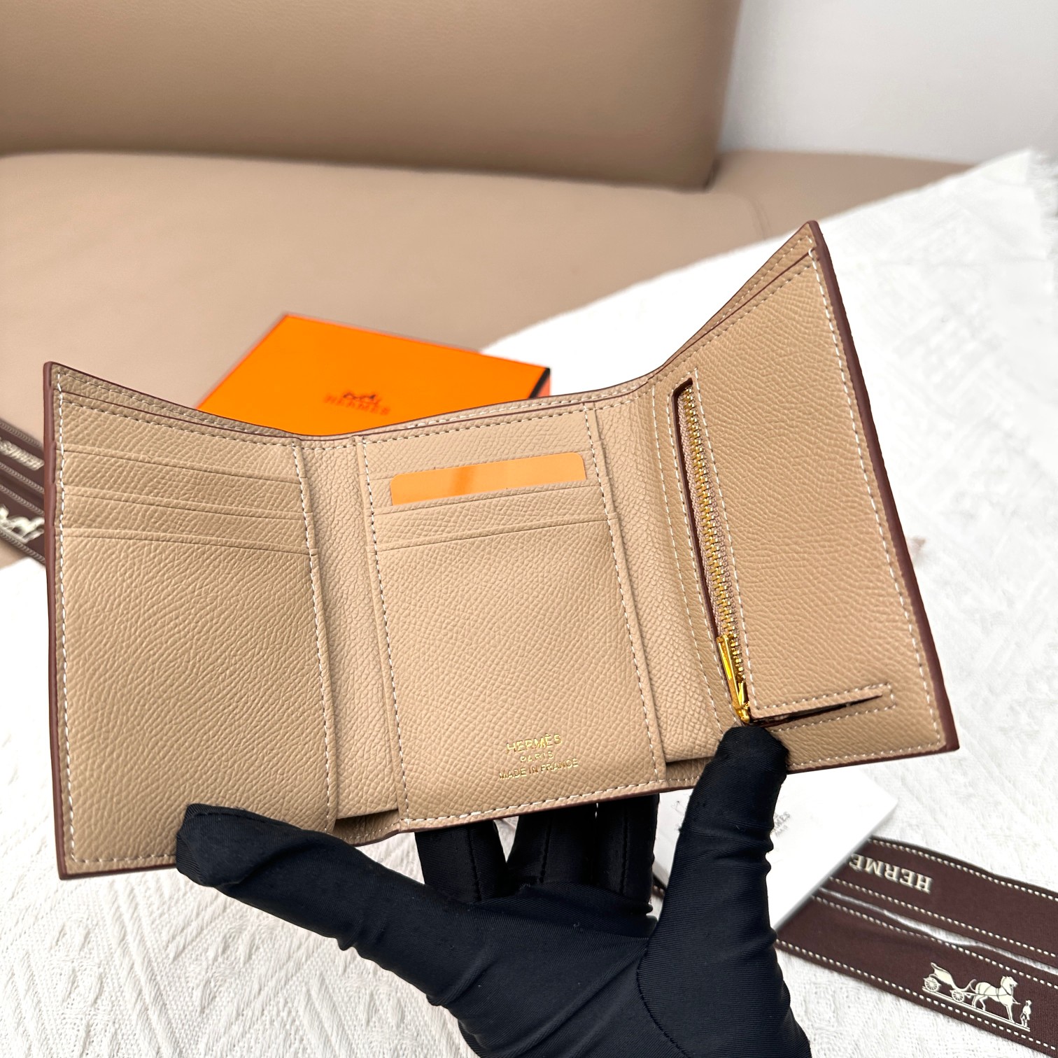 Hermes Togo 皮 三折財布 手掌纹金扣