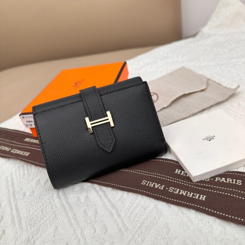 Hermes Togo Leather Tri-Fold Wallet with Gold Hardware - Compact & Elegant