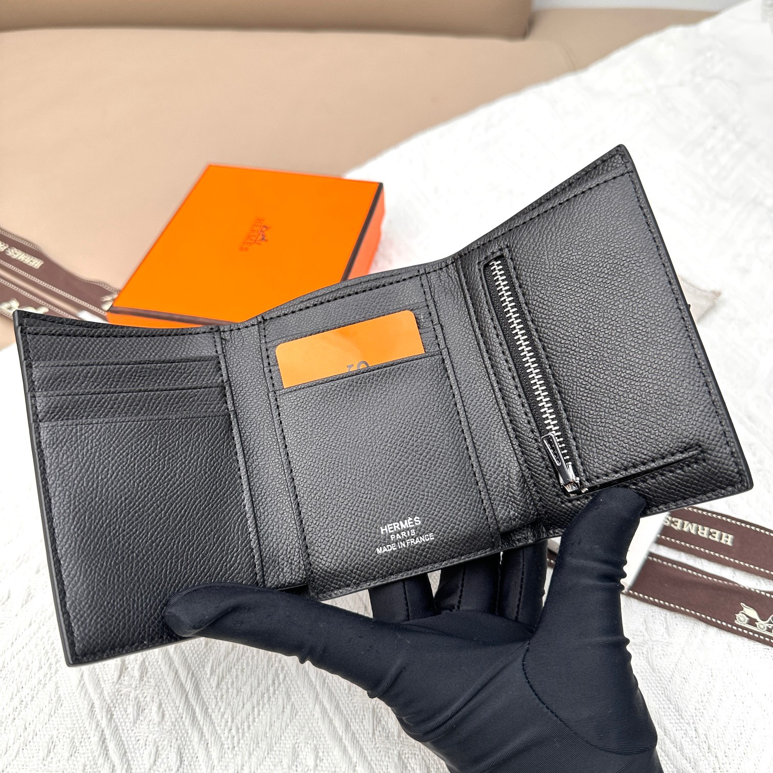 Hermes Togo Leather Tri-Fold Wallet with Silver Hardware - Compact Design 7 a1678613378778 0878