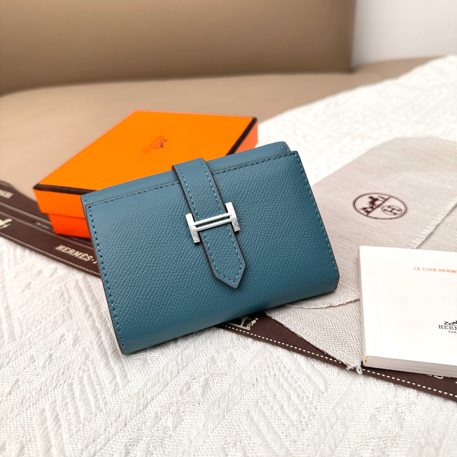 Hermès Togo Lederen Dames Portemonnee - Nieuw Model met Zilveren Sluiting