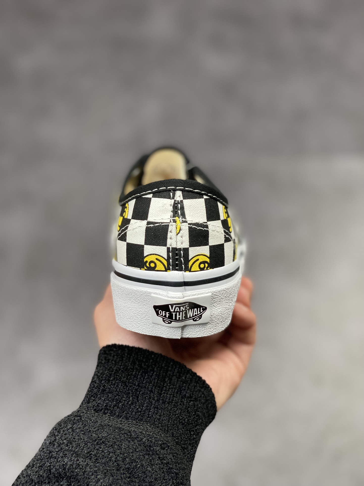 Vans official Authentic black and white checkerboard 66 smiley print men's shoes women's shoes canvas shoes VN000EE3BP9