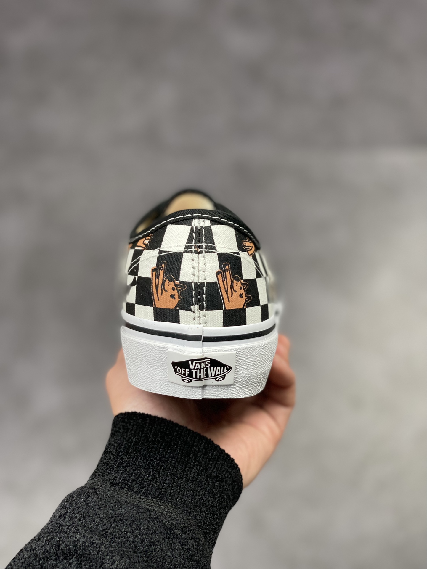 Vans official Authentic black and white checkerboard funny puppy print men's shoes women's shoes canvas shoes VN0A5KS9BP6