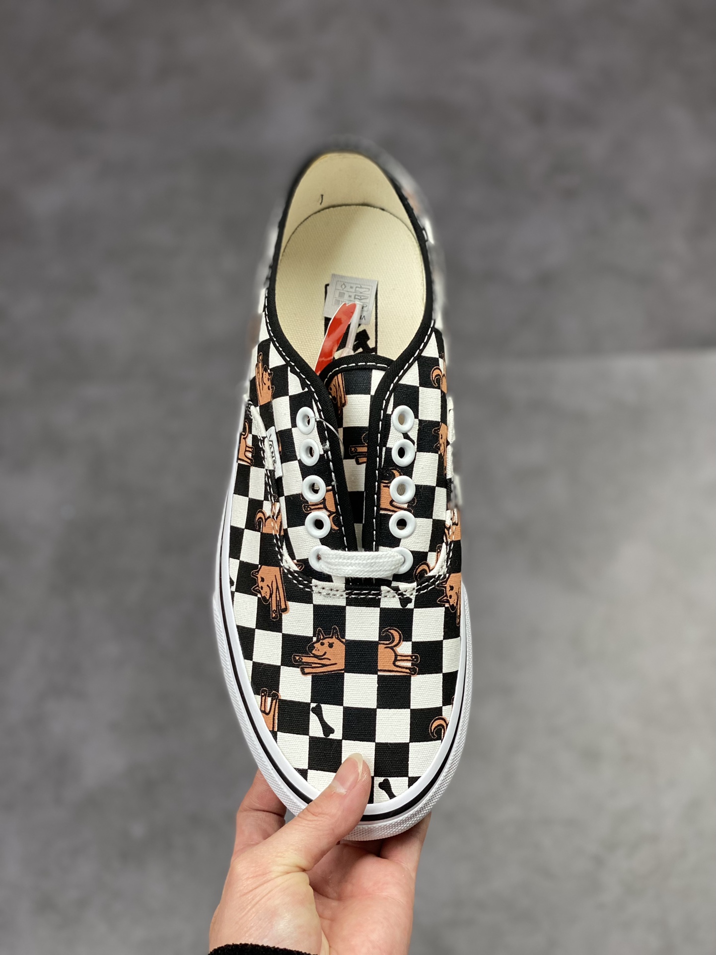 Vans official Authentic black and white checkerboard funny puppy print men's shoes women's shoes canvas shoes VN0A5KS9BP6