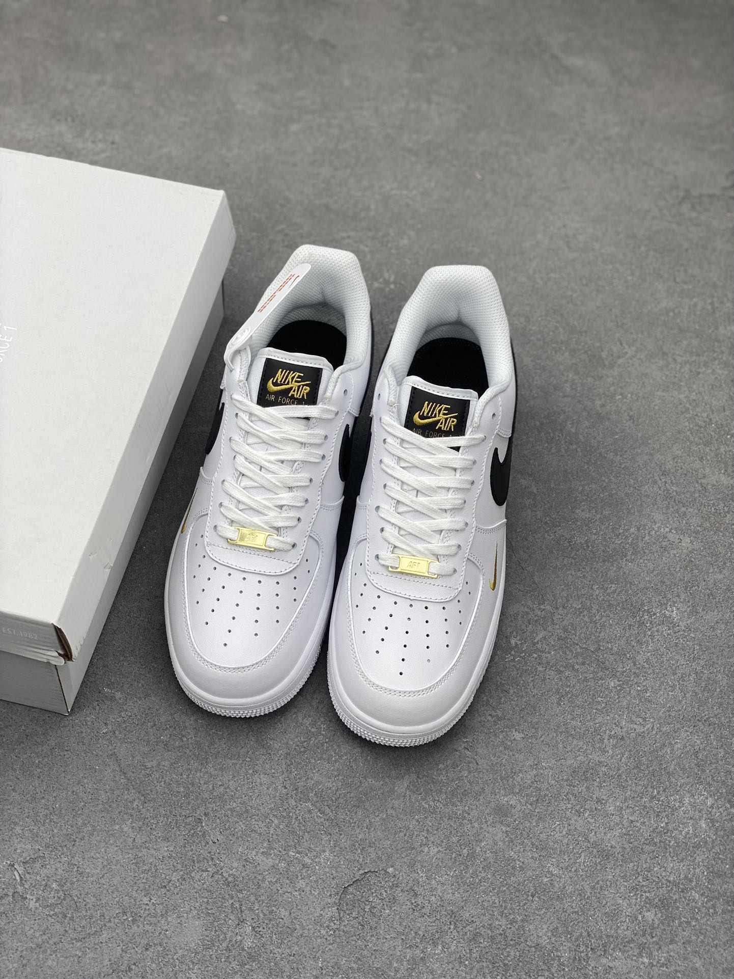 Nike Air Force 1 Low Premium White Black Khaki Jewel Swoosh Sneakers 9 i1678569825 5338 7