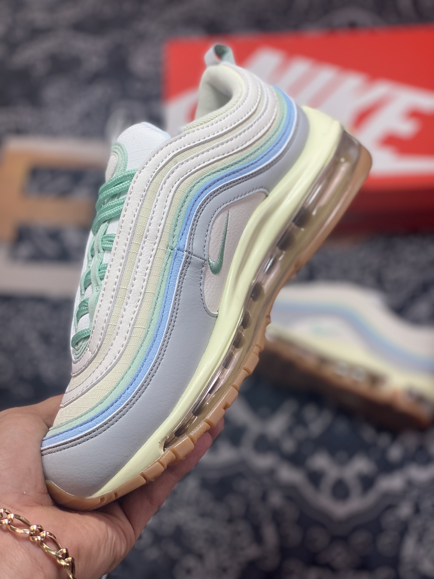 Nike Air Max 97”Certified Fresh”复古气垫百搭慢跑鞋“浅灰仙蓝绿”DX5766-131