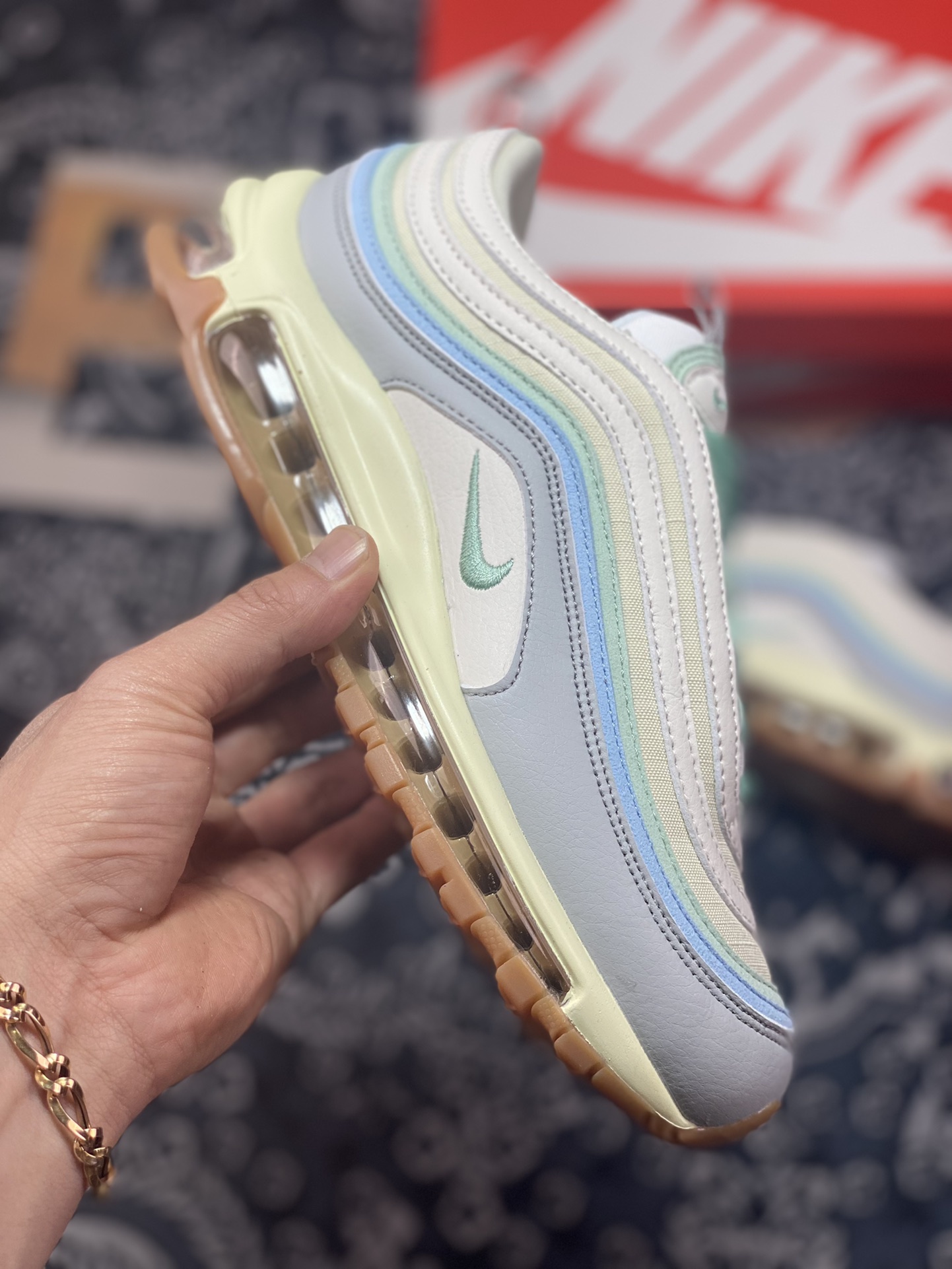 Nike Air Max 97”Certified Fresh”复古气垫百搭慢跑鞋“浅灰仙蓝绿”DX5766-131