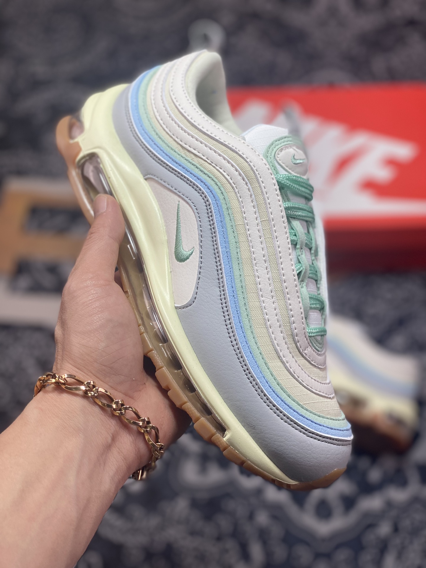 Nike Air Max 97”Certified Fresh”复古气垫百搭慢跑鞋“浅灰仙蓝绿”DX5766-131