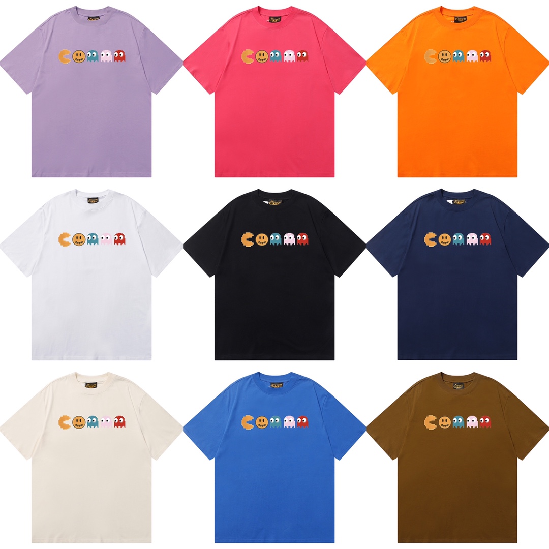 D008 9 colores 2023SS Camiseta de algodón puro de corte holgado y estilo urbano con estampado de cara sonrien…