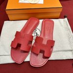 Hermes Shoes Slippers Every Designer
 Red Genuine Leather