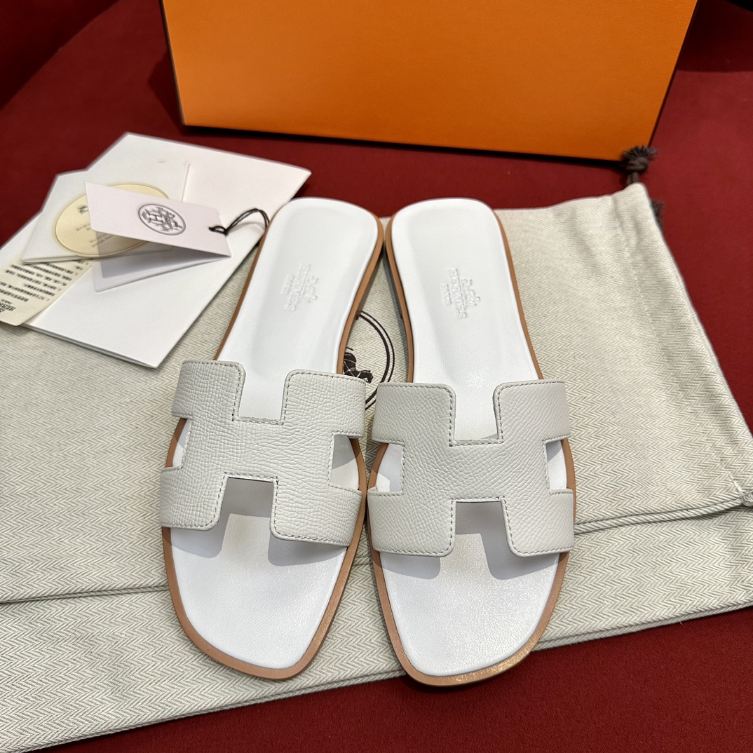 Hermes High
 Shoes Slippers White Genuine Leather