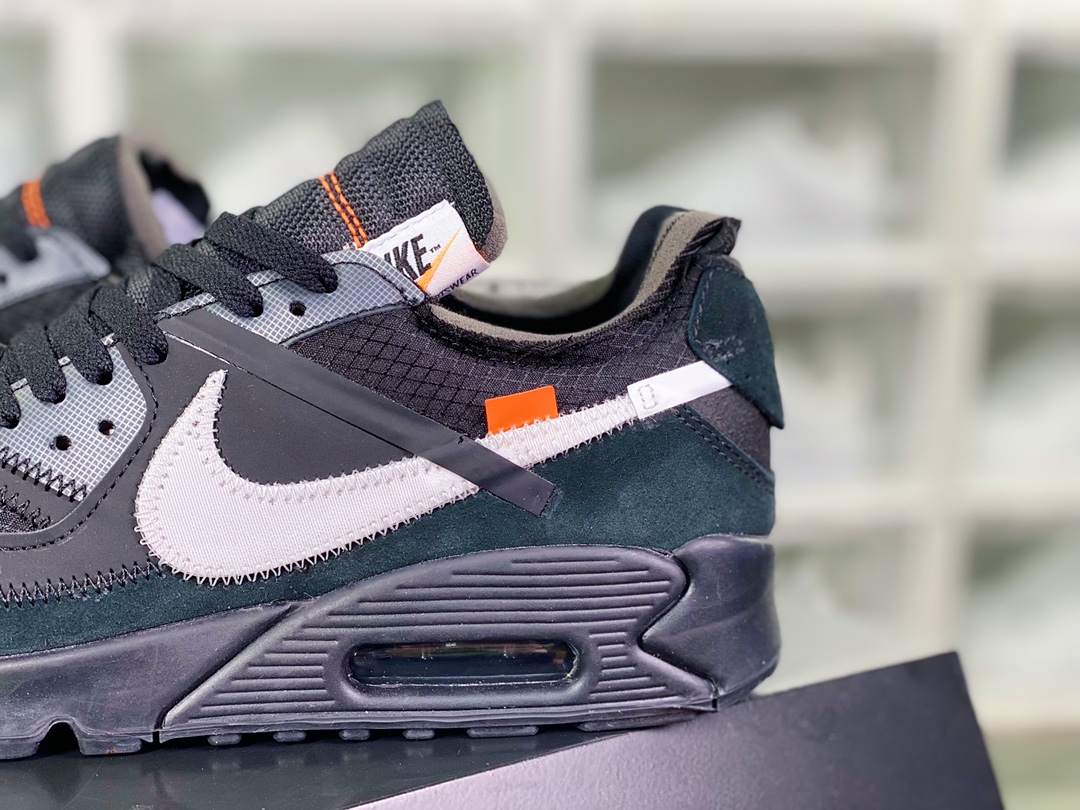 350 Off-White x 【Nike】 Air Max 90 ”Black”初代复古气垫慢跑鞋“OW黑白橘”AA7293-001