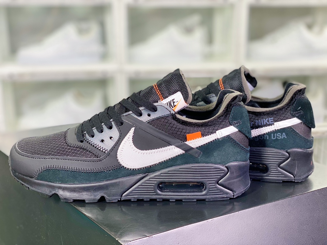 350 Off-White x 【Nike】 Air Max 90 ”Black”初代复古气垫慢跑鞋“OW黑白橘”AA7293-001