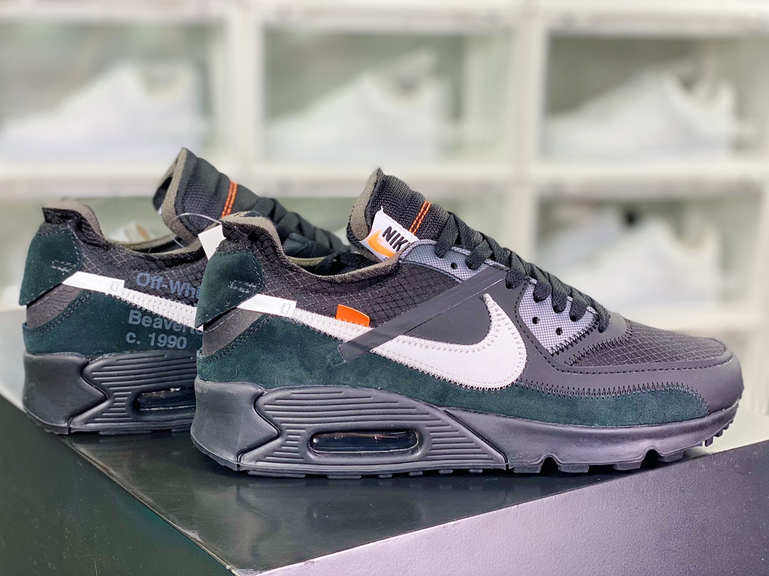 350 Off-White x 【Nike】 Air Max 90 ”Black”初代复古气垫慢跑鞋“OW黑白橘”AA7293-001