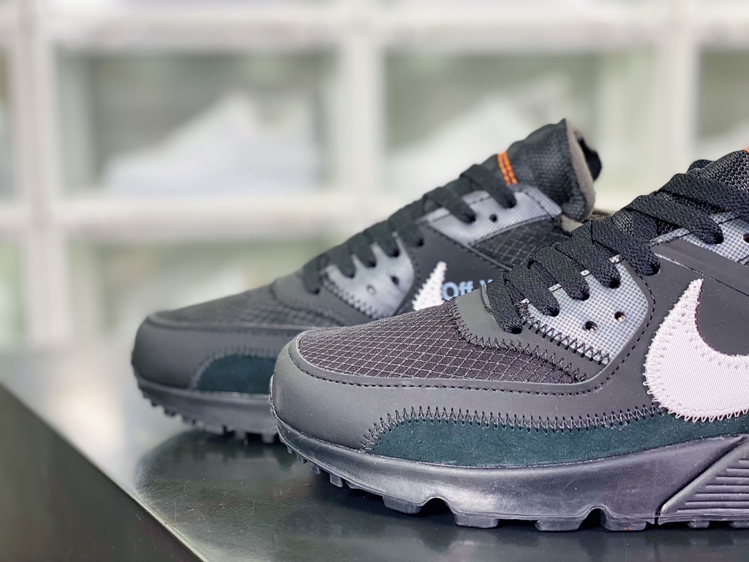 350 Off-White x 【Nike】 Air Max 90 ”Black”初代复古气垫慢跑鞋“OW黑白橘”AA7293-001