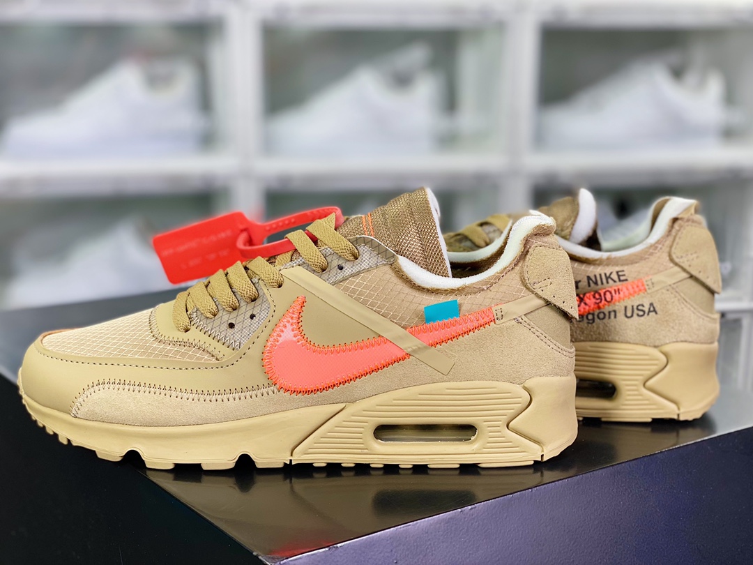 350 Off-White x 【Nike】 Air Max 90 ” Desert Ore” 慢跑鞋“OW沙漠矿石黄橘绿”AA7293-200